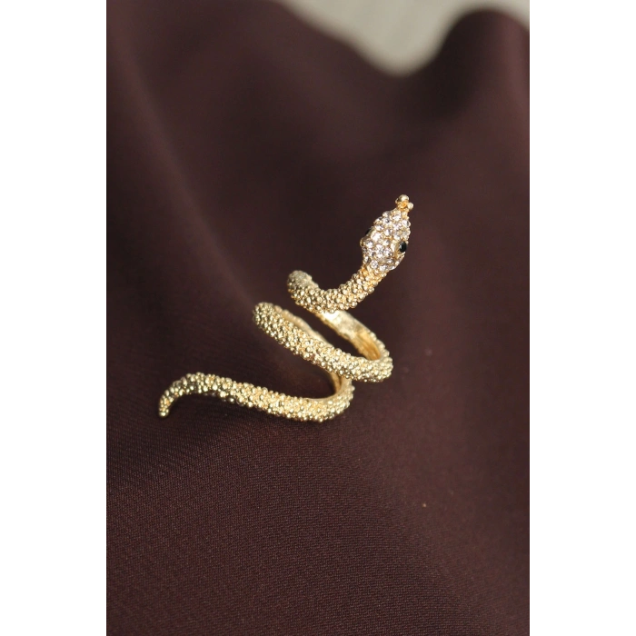 Nevamel® Ayarlanabilir Gold Renk Zirkon Taşlı Yılan Yüzük 5886