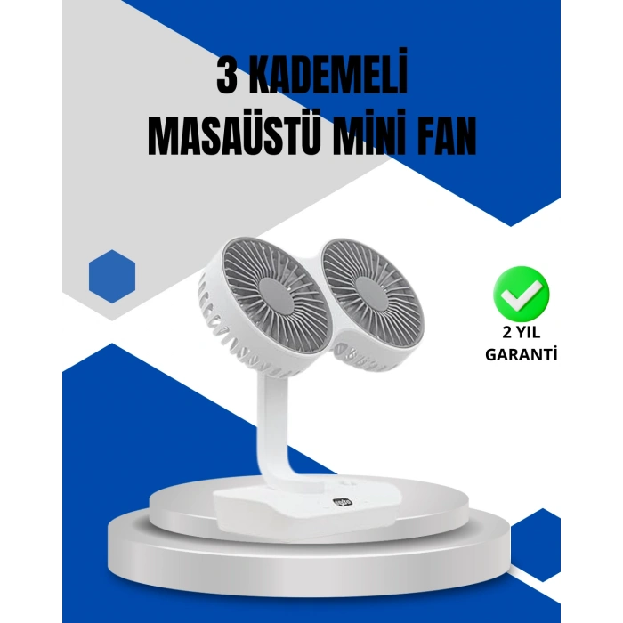 Nevamel® Ayarlanabilir Hızlı Çift Başlıklı Masaüstü Fan – Gece Lambalı Serinletici