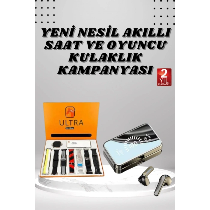 Nevamel Aynalı Bluetooth Kulaklık ve 7 Kordonlu Akıllı Saat Dijital Göstergeli Uzun Pil Ömrü