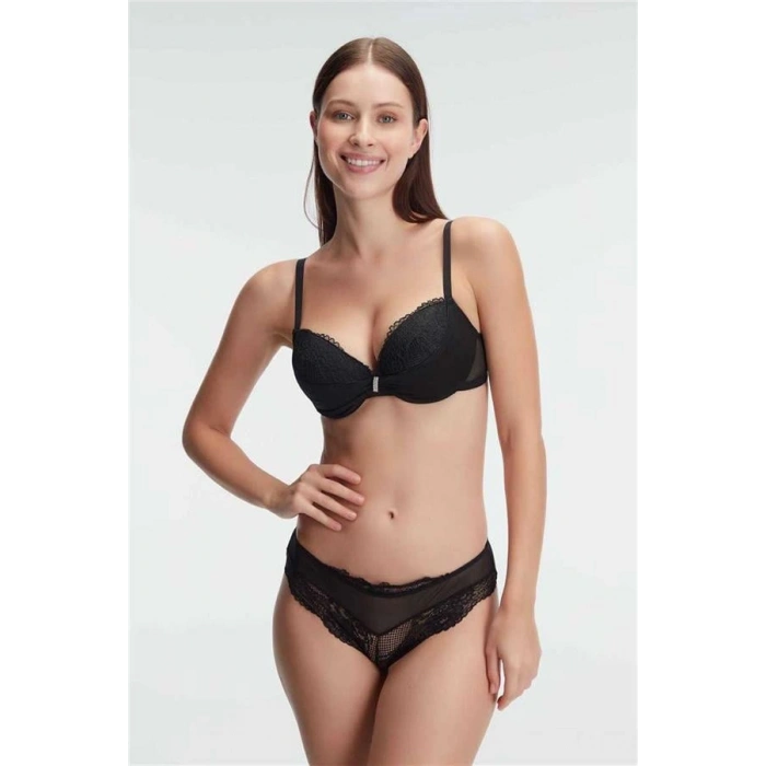 Nevamel® Balenli Destekli Dolgulu Taşlı Dantelli Sütyen Ve Slip Takım