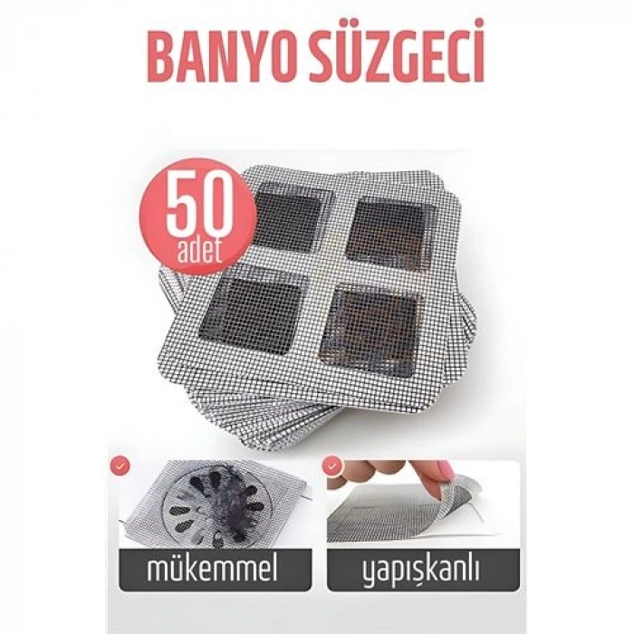 Nevamel® Banyo Gider Süzgeci 50 Adet Yapışkanlı Filtre 10x10 cm