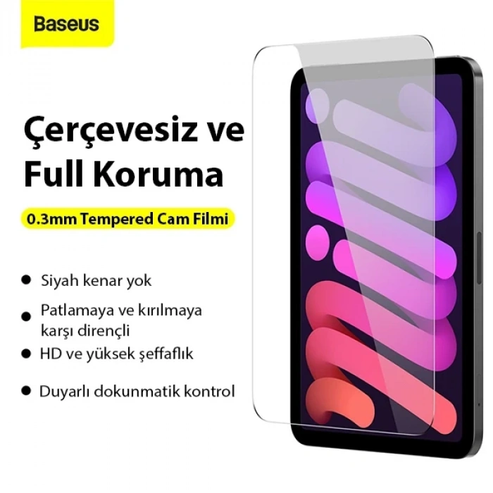 Nevamel Baseus 0.3mm iPad Mini 6 (2021) ve Mini 7 (2024) Tempered Cam Ekran Koruyucu-(5775)