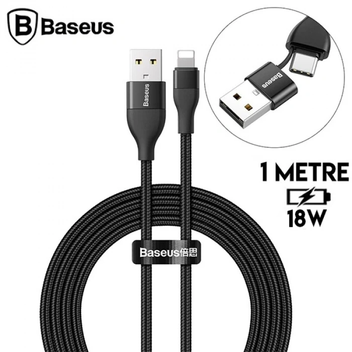Nevamel Baseus 2in1 Dual Output Cable/USB-A+Type-C İPhone 18W Hızlı Şarj Usb Kablo 1m-(5775)