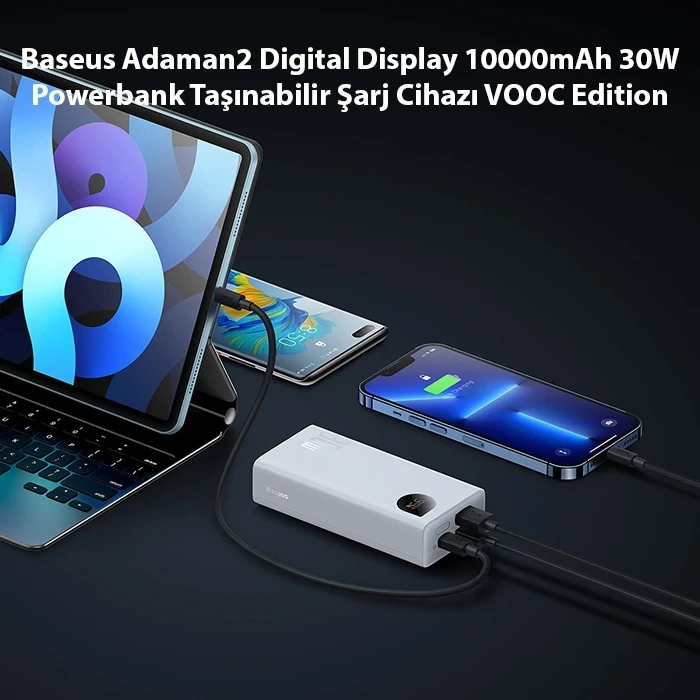 Nevamel Baseus Adaman2 Digital Display 10000mAh 30W Powerbank Taşınabilir Şarj Cihazı VOOC Edition-(5775)