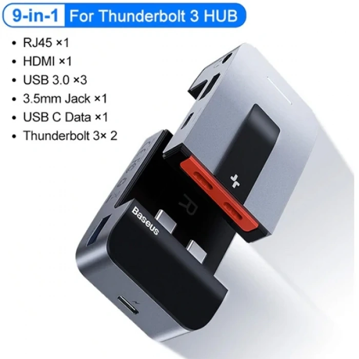 Nevamel Baseus Armor Age 9in1 Type-C Çok Fonksiyonlu HUB HDMI RJ45 USB 3.0-(5775)