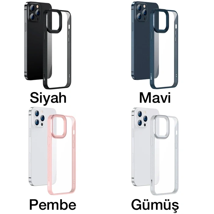 Nevamel Baseus Crystal iPhone 13 Pro 6.1 Kılıf Jel Çerçeve Zırhlı Silikon Kılıf-(5775)