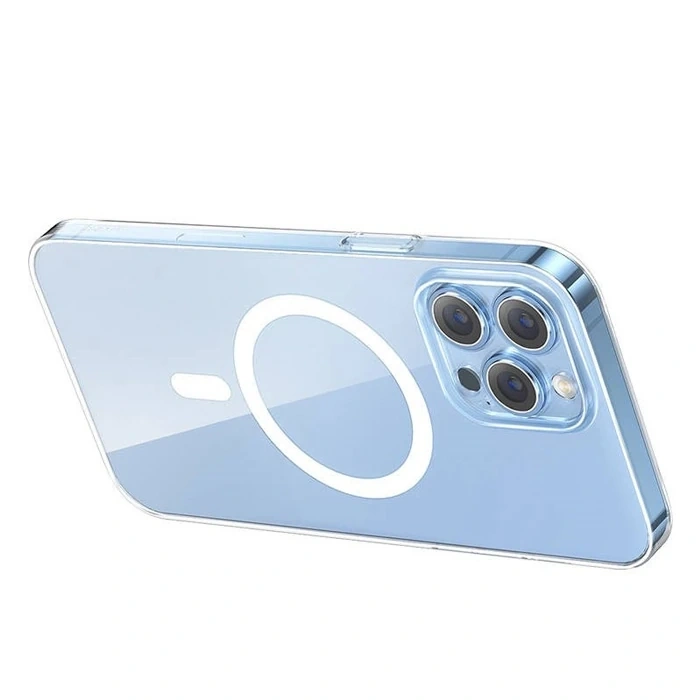 Nevamel Baseus Crystal iPhone 13 Pro Max 6.7 Magsafe Silikon Kılıf + Tempered Ekran Koruyucu Set-(5775)