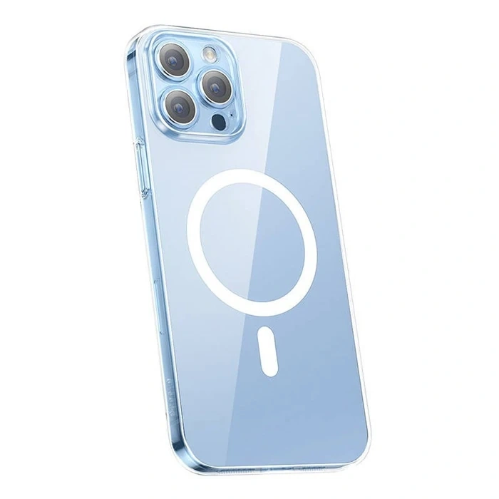 Nevamel Baseus Crystal iPhone 13 Pro Max 6.7 Magsafe Silikon Kılıf + Tempered Ekran Koruyucu Set-(5775)