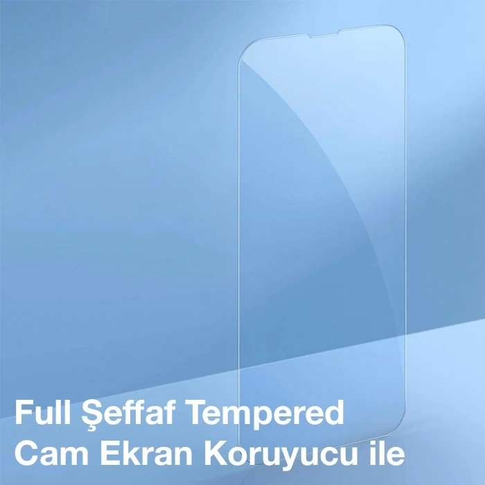 Nevamel Baseus Crystal iPhone 13 Pro Max 6.7 Magsafe Silikon Kılıf + Tempered Ekran Koruyucu Set-(5775)