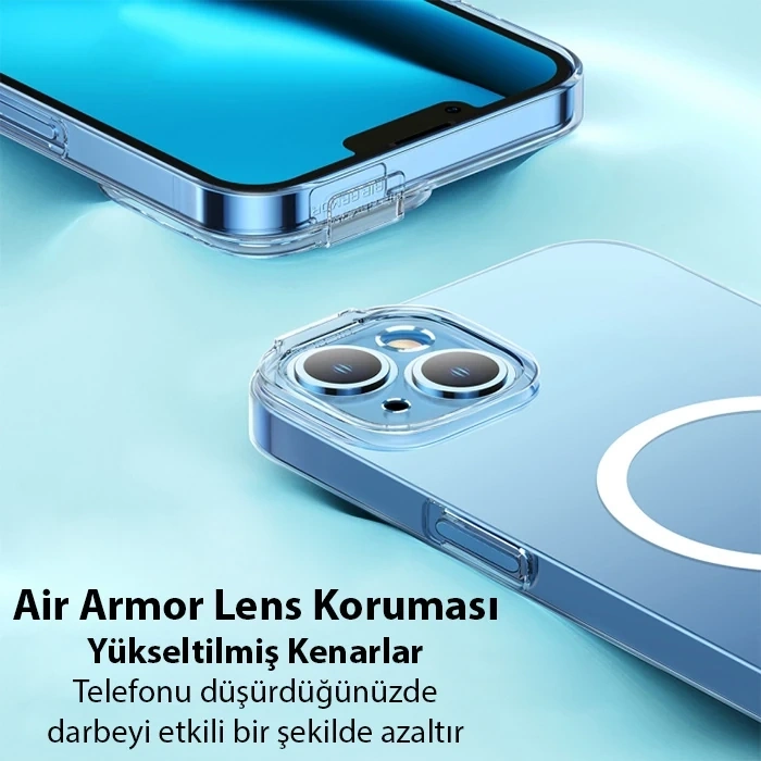 Nevamel Baseus Crystal iPhone 14 Plus 6.7 Magsafe Silikon Kılıf + Tempered Ekran Koruyucu Set-(5775)