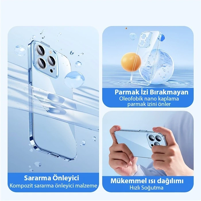 Nevamel Baseus Crystal iPhone 14 Pro 6.1 Ultra-Thin Silikon Kılıf + Tempered Ekran Koruyucu Set-(5775)
