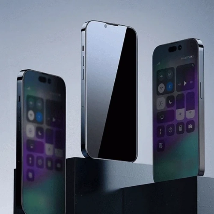 Nevamel Baseus Crystal iPhone 15 Privacy Full Koruma Tempered Cam Ekran Koruyucu-(5775)