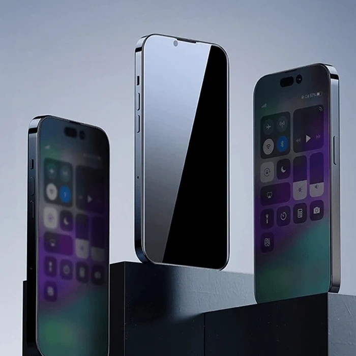 Nevamel Baseus Crystal iPhone 15 Pro Max Privacy Full Koruma Tempered Cam Ekran Koruyucu-(5775)