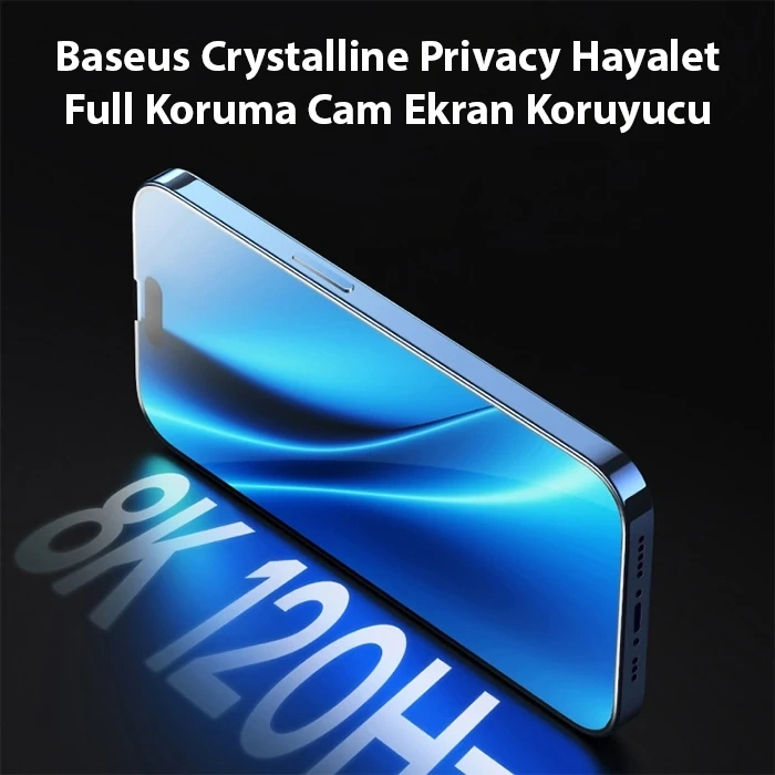 Nevamel Baseus Crystalline iPhone 15 Pro Max Privacy Hayalet Full Koruma Cam Ekran Koruyucu-(5775)