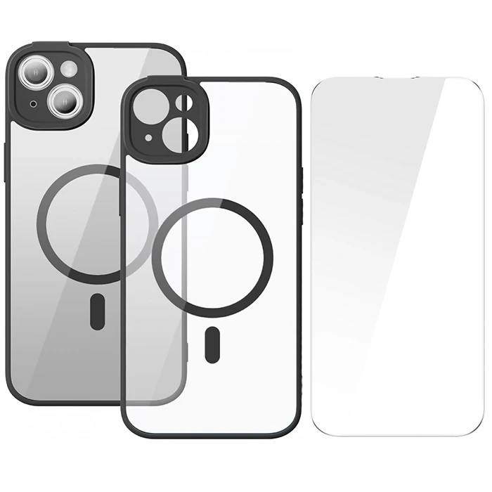 Nevamel Baseus Frame Series iPhone 14 6.1 Kamera Koruyuculu Magsafe Kılıf + Tempered Ekran Koruyucu Set-(5775)