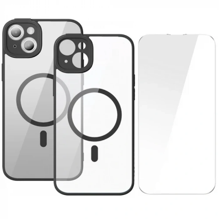 Nevamel Baseus Frame Series iPhone 14 Plus 6.7 Kamera Koruyuculu Magsafe Kılıf + Tempered Ekran Koruyucu Set-(5775)