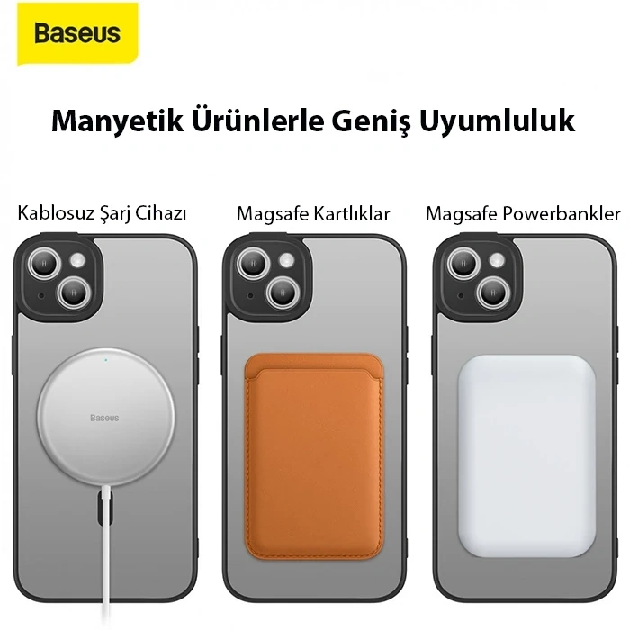 Nevamel Baseus Frame Series iPhone 14 Plus 6.7 Kamera Koruyuculu Magsafe Kılıf + Tempered Ekran Koruyucu Set-(5775)