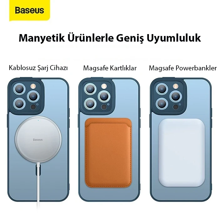 Nevamel Baseus Frame Series iPhone 14 Pro 6.1 Kamera Koruyuculu Magsafe Kılıf + Tempered Ekran Koruyucu Set-(5775)