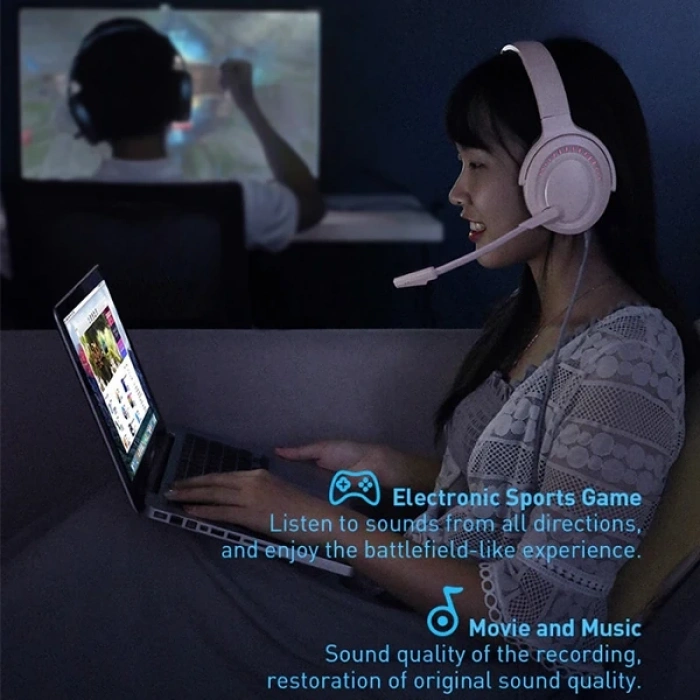 Nevamel Baseus GAMO D05 Immersive Virtual 3D Işıklı pc Gaming Oyuncu Kulaklığı-(5775)