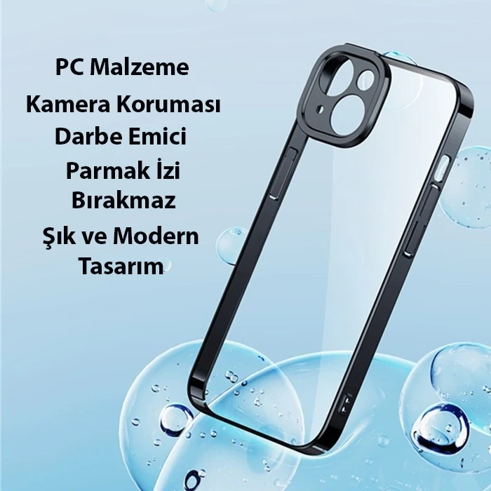 Nevamel Baseus Glitter iPhone 14 6.1 Renkli Kenar Silikon Kılıf + Tempered Ekran Koruyucu Set-(5775)