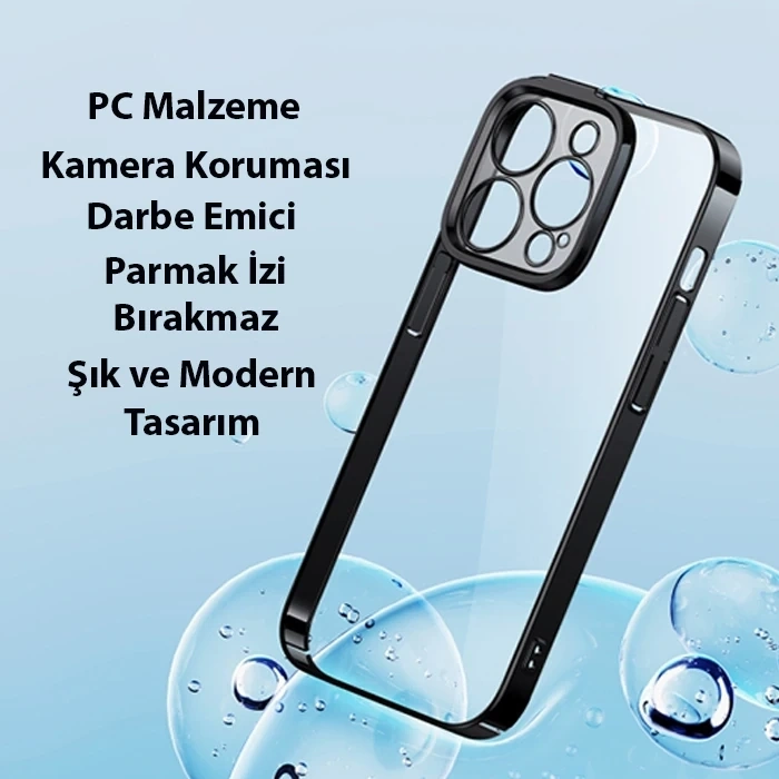 Nevamel Baseus Glitter iPhone 14 Pro 6.1 Renkli Kenar Silikon Kılıf + Tempered Ekran Koruyucu Set-(5775)