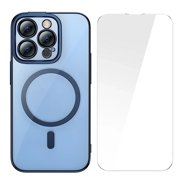 Nevamel Baseus Glitter iPhone 14 Pro Max 6.7 Magsafe Silikon Kılıf + Tempered Ekran Koruyucu Set-(5775)