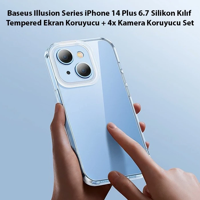 Nevamel Baseus Illusion Series iPhone 14 Plus 6.7 Silikon Kılıf + Tempered Ekran Koruyucu + 4x Kamera Koruyu-(5775)