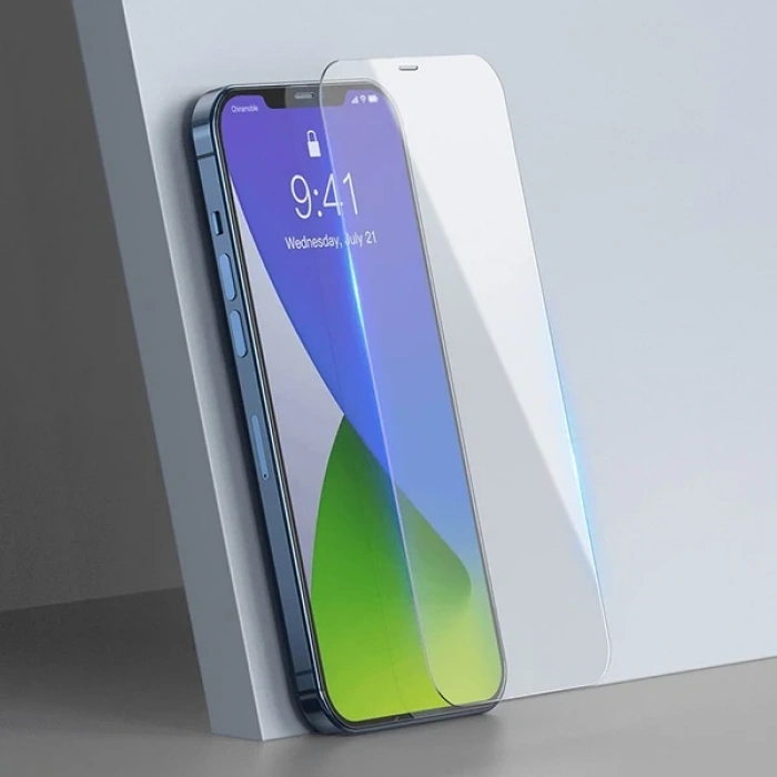 Nevamel Baseus İPhone 12/12 PRO 6.1 0.3mm Antiblue Cam Ekran Koruyucu 2Adet-(5775)