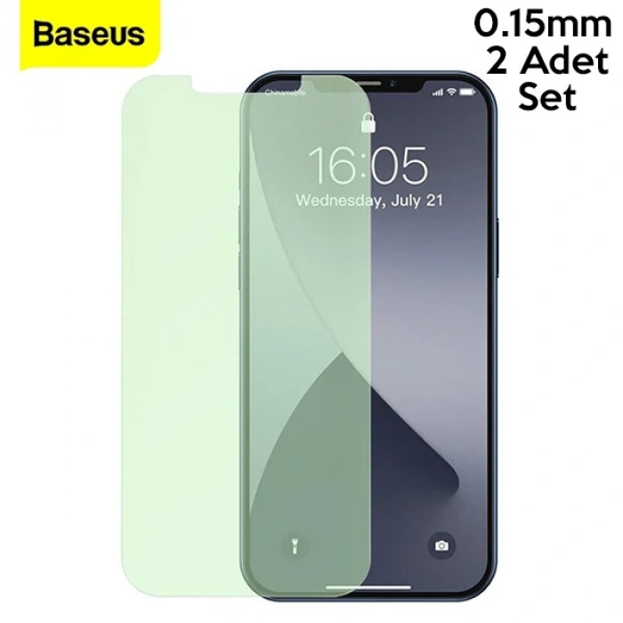 Nevamel BASEUS İPhone 12 Mini 0.30mm Full Tempered Cam Ekran Koruyucu 2Set Anti-Bluelight-(5775)