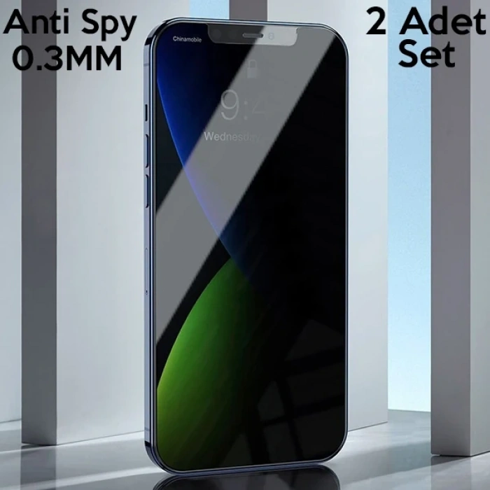 Nevamel Baseus İPhone 12 mini 03mm Anti Spy Tempered Cam Ekran Koruyucu 2 Adet Set-(5775)