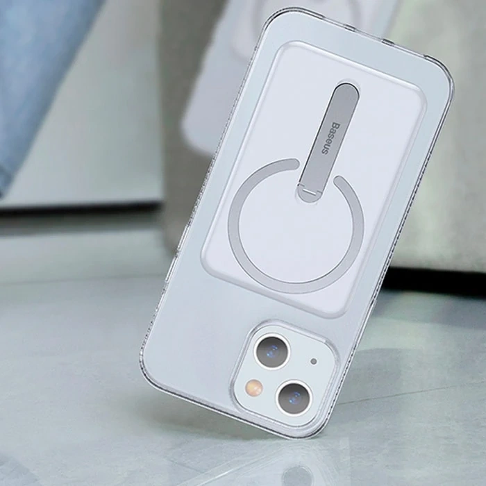Nevamel Baseus iPhone 13 6.1inç Manyetik Magsafe Standlı Silikon Kılıf-(5775)