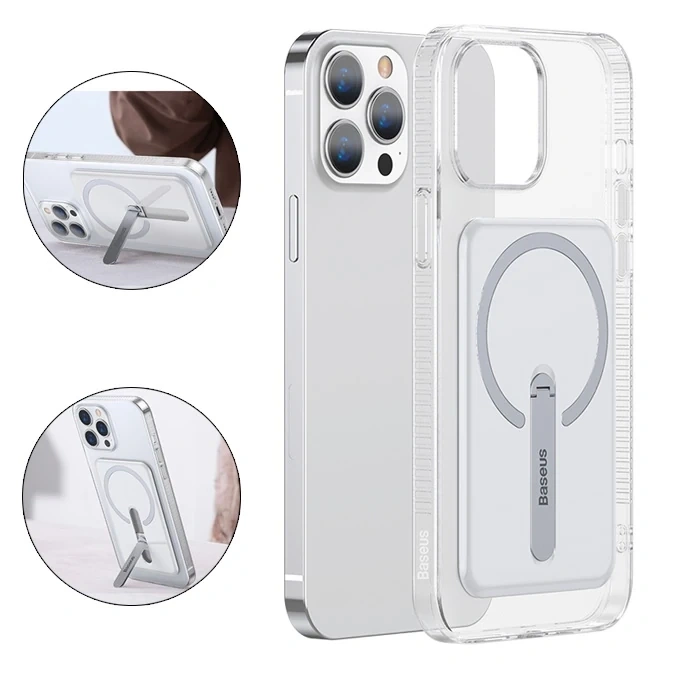 Nevamel Baseus iPhone 13 Pro 6.1inç Manyetik Magsafe Standlı Silikon Kılıf-(5775)