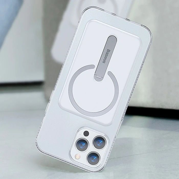 Nevamel Baseus iPhone 13 Pro 6.1inç Manyetik Magsafe Standlı Silikon Kılıf-(5775)