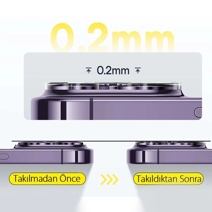 Nevamel Baseus iPhone 15 Pro/15 Pro Max için Crystal Serisi HD Cam Kamera Koruyucu 2 Adet Set-(5775)