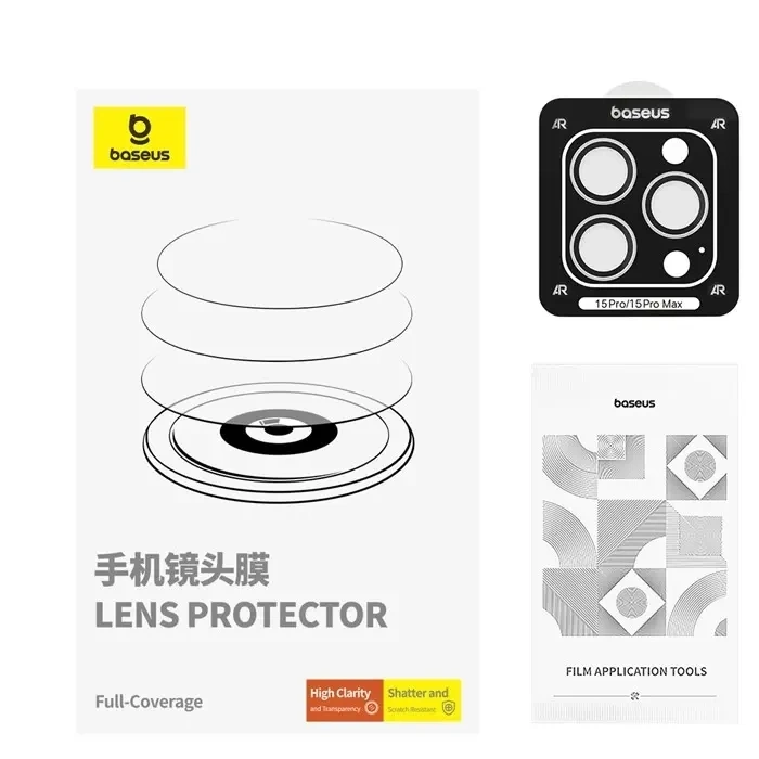 Nevamel Baseus iPhone 15 Pro/15 Pro Max için Sapphire Serisi HD Cam Kamera Koruyucu-(5775)