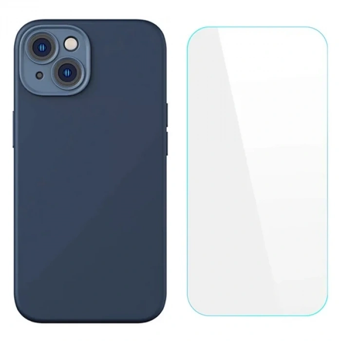 Nevamel Baseus Liquid Silica Gel iPhone 14 6.1 Silikon Kılıf + Tempered Ekran Koruyucu Set-(5775)