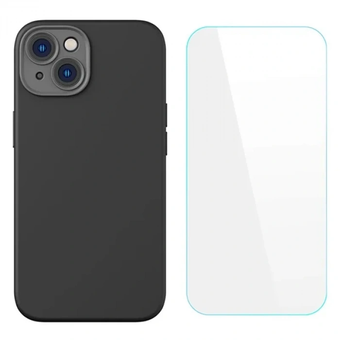 Nevamel Baseus Liquid Silica Gel iPhone 14 6.1 Silikon Kılıf + Tempered Ekran Koruyucu Set-(5775)