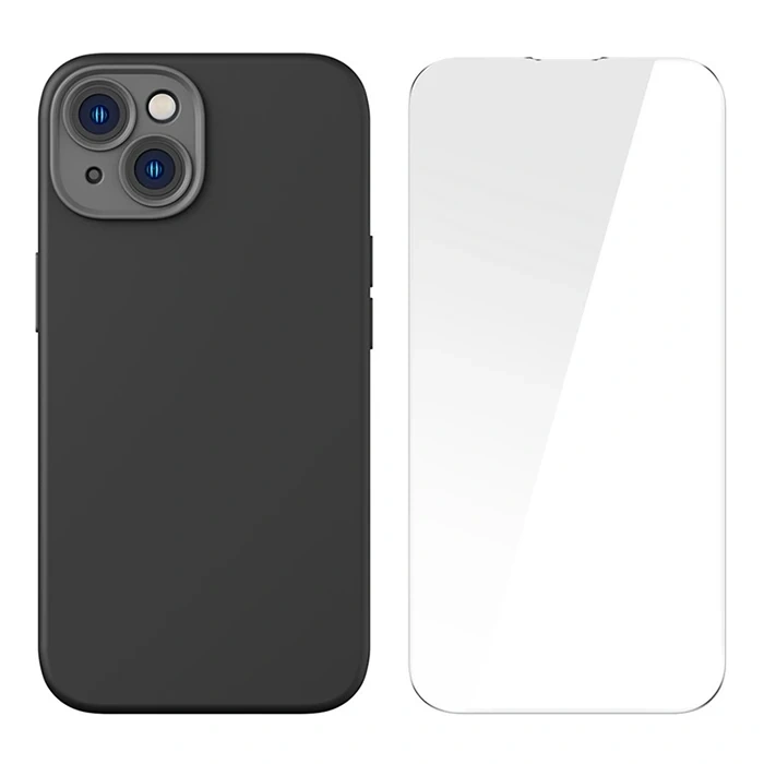 Nevamel Baseus Liquid Silica Gel iPhone 14 Plus 6.7 Magsafe Silikon Kılıf + Tempered Ekran Koruyucu Set-(5775)