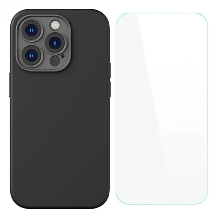 Nevamel Baseus Liquid Silica iPhone 14 Pro Silikon Kılıf + Tempered Ekran Koruyucu Set-(5775)