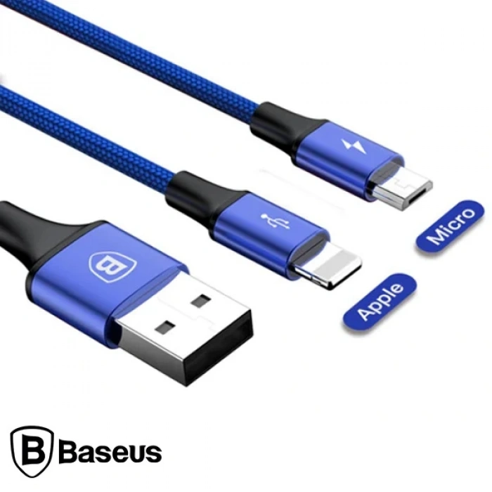 Nevamel Baseus Rapid Series 2in1 İphone+ Micro Usb 3.0A Usb Kablo Şarj 120cm-(5775)