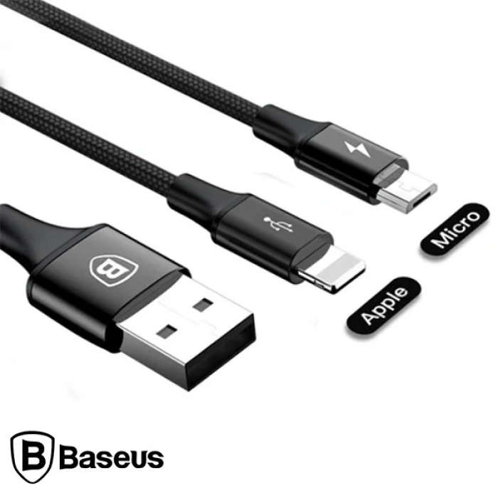 Nevamel Baseus Rapid Series 2in1 İphone+ Micro Usb 3.0A Usb Kablo Şarj 120cm-(5775)