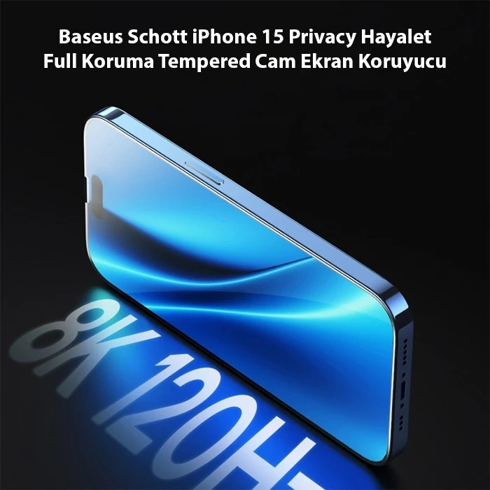 Nevamel Baseus Schott iPhone 15 Privacy Hayalet Full Koruma Tempered Cam Ekran Koruyucu-(5775)