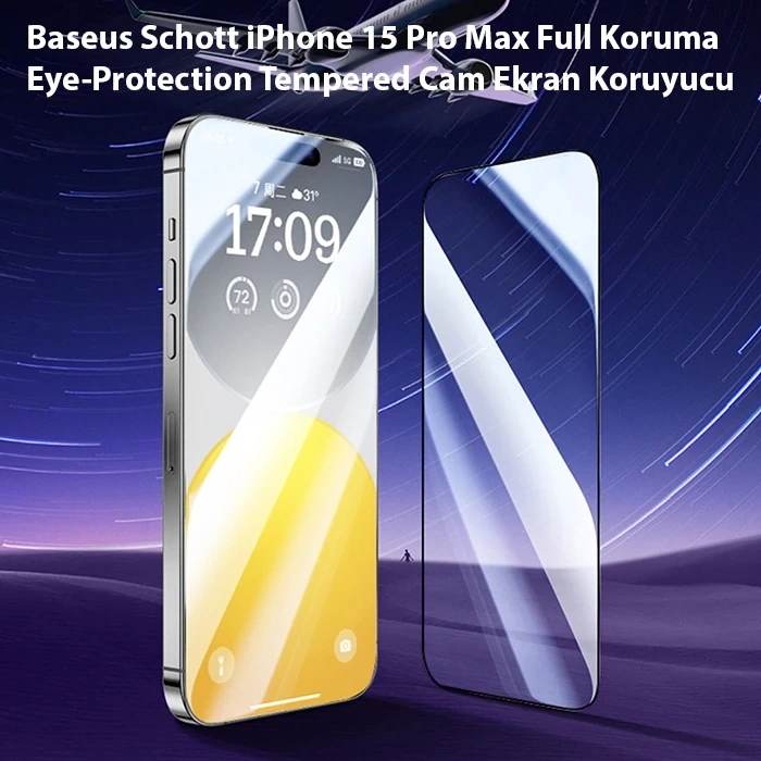 Nevamel Baseus Schott iPhone 15 Pro Max Full Koruma Eye-Protection Tempered Cam Ekran Koruyucu-(5775)