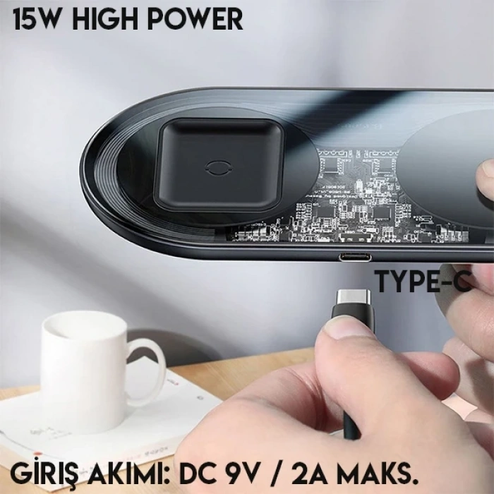 Nevamel Baseus Simple 2in1 Kablosuz Wireless Şarj 18W iPhones+iPods-(5775)