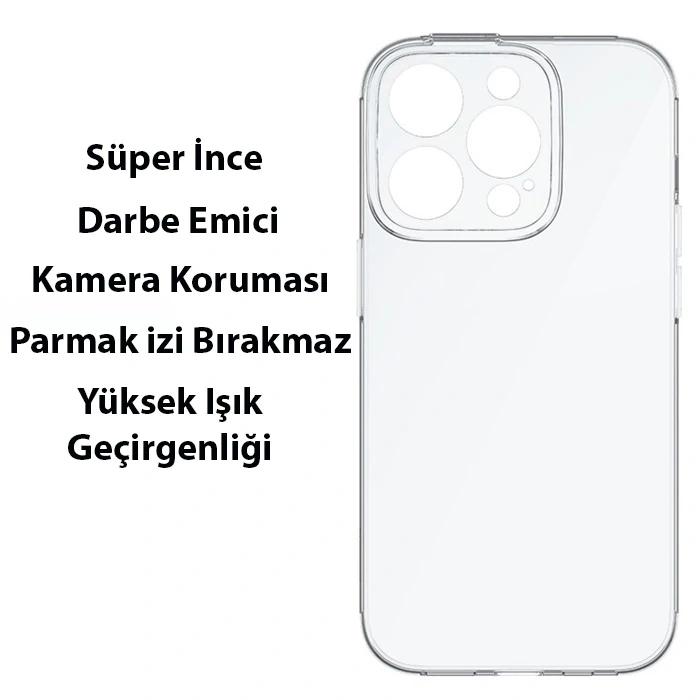 Nevamel Baseus Simple Case iPhone 14 Pro 6.1 Kamera Korumalı İnce Silikon Şeffaf Kılıf-(5775)