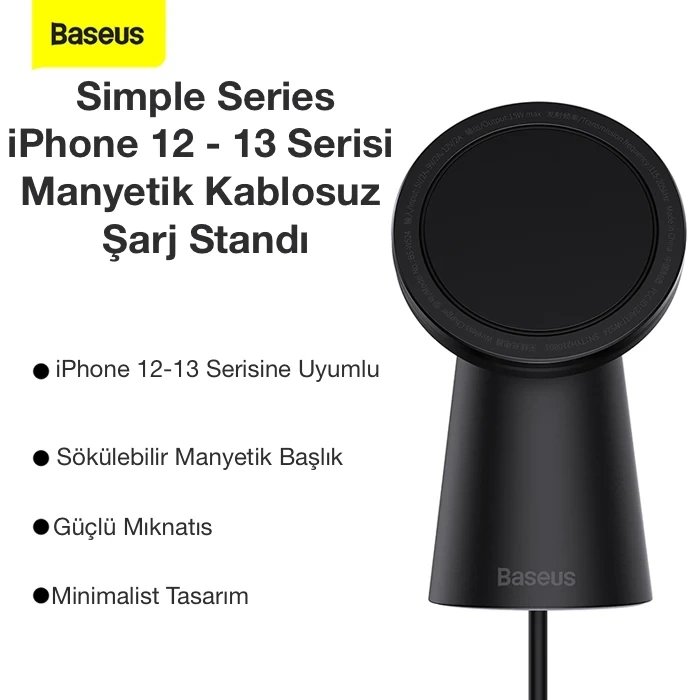Nevamel Baseus Simple iPhone 15-14 -13-12 Serisi Manyetik Kablosuz Şarj Standı-(5775)