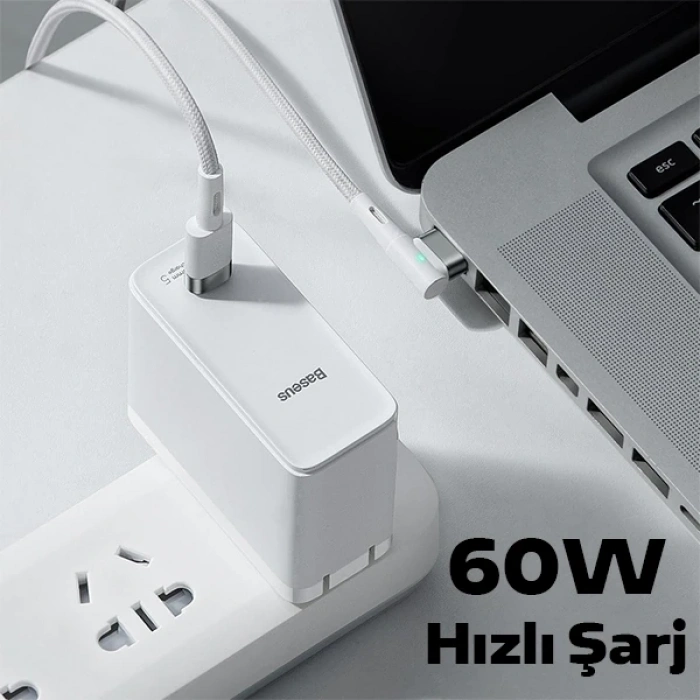 Nevamel Baseus Zinc Manyetik L Uçlu 60W Macbook Hızlı Şarj Güç Kablosu 2m-(5775)
