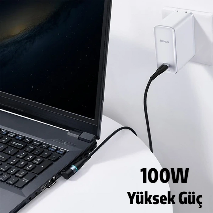 Nevamel Baseus Zinc Manyetik Type-C to DC Round (40x17mm) Lenovo Laptop Şarj Kablosu 100W 2m-(5775)