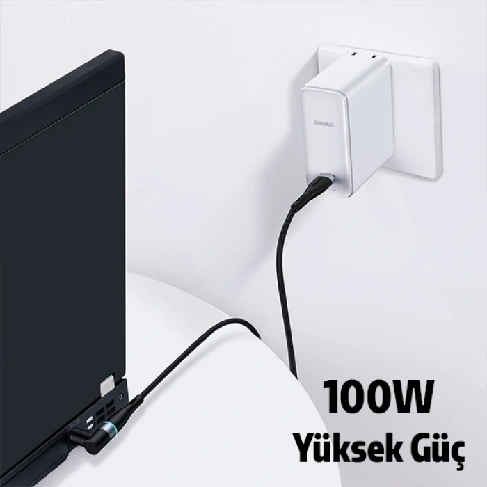 Nevamel Baseus Zinc Manyetik Type-C to DC Round (79x55mm) Lenovo Laptop Şarj Kablosu 100W 2m-(5775)