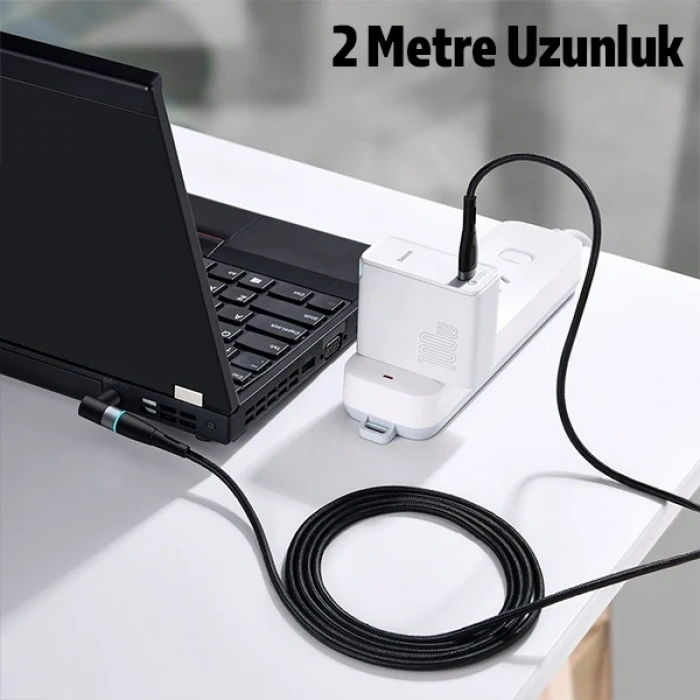 Nevamel Baseus Zinc Manyetik Type-C to DC Round (79x55mm) Lenovo Laptop Şarj Kablosu 100W 2m-(5775)